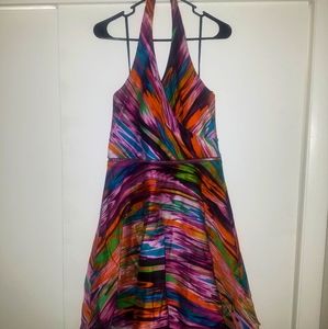 Colorful Striped Calvin Klein Halter Dress